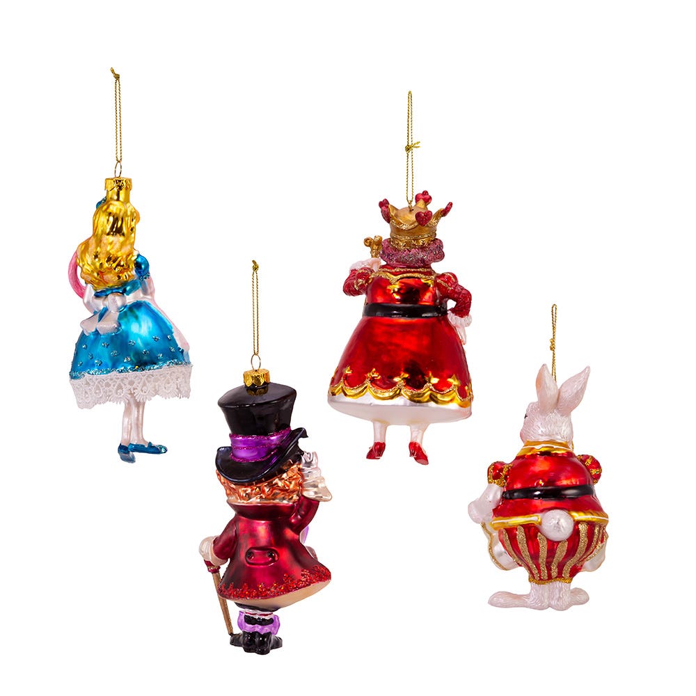 Kurt Adler 5-5.5-Inch Noble Gems Alice in Wonderland 4-Piece Ornament set
